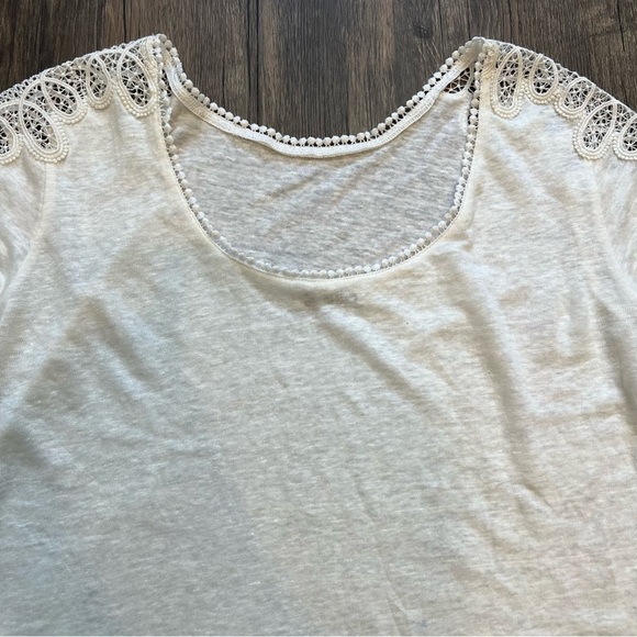 Sandro Paris White Short Embroidered Lace Sleeves Crew Neck Size L - Picture 10 of 13